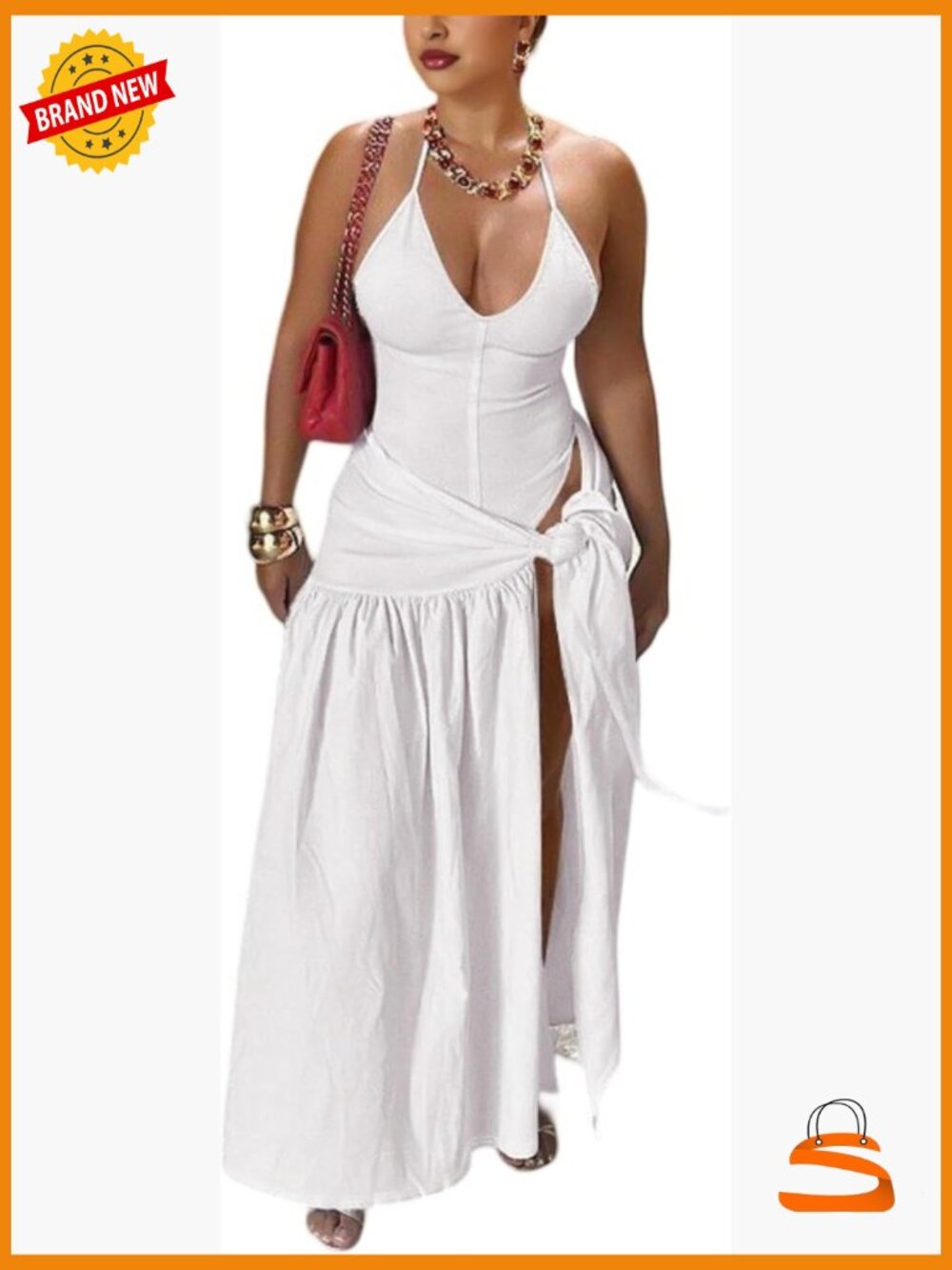Two Piece Skirt Set Sexy Halter Backless Bodysuit Wrap Maxi Skirt Set